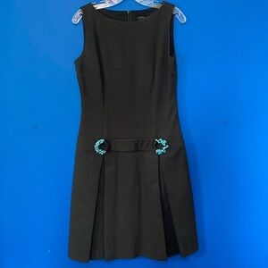 DAVID MEISTER Black Drop Waist Dress with Faux Turquoise Beads